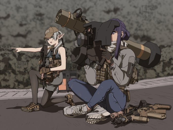 Anime girls with military gear and weapons