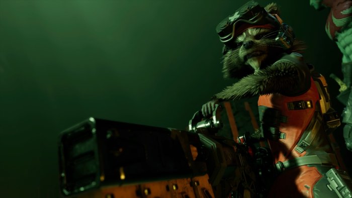 Rocket Raccoon with a large weapon in Guardians of the Galaxy