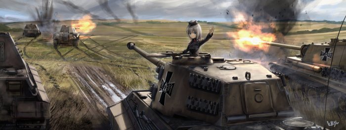Anime girl in tank during battle
