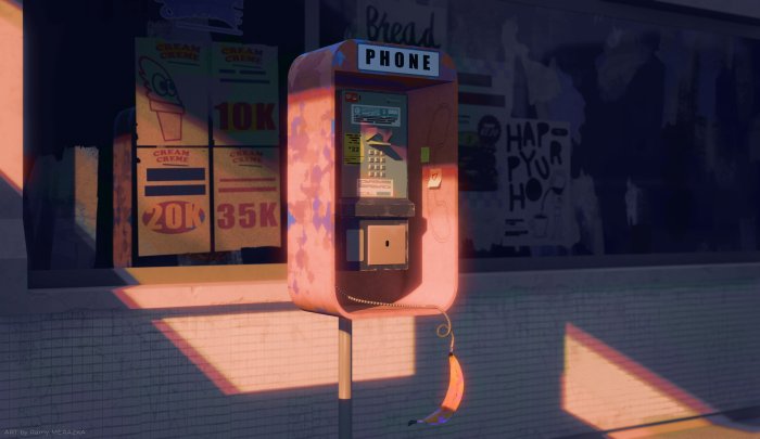 Retro payphone with banana and ice cream ads