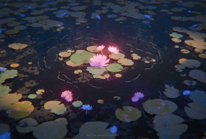 Glowing Water Lilies on a Dark Pond