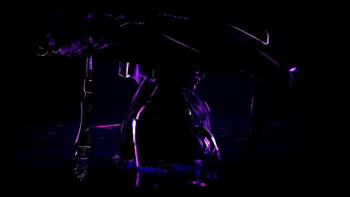 EVE from Stellar Blade in dark purple lighting