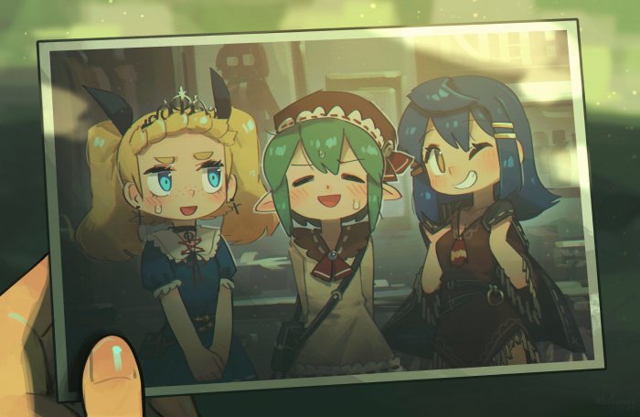 Three anime girls posing for a photo