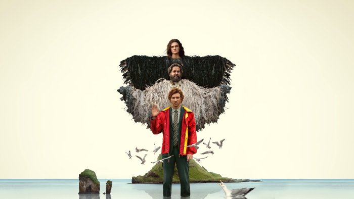 The Incomer movie poster with three men and seagulls