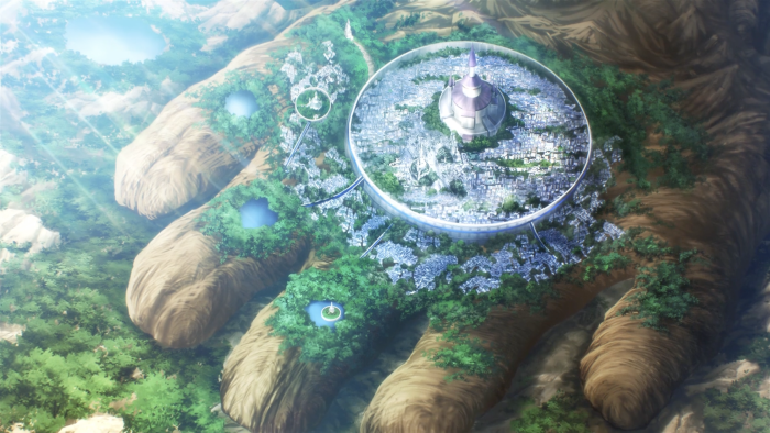 Giant Hand Landscape City with Water Pools
