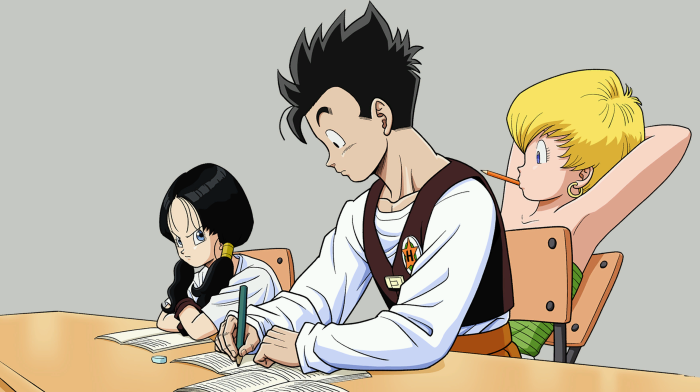 Dragon Ball Z characters in a classroom setting