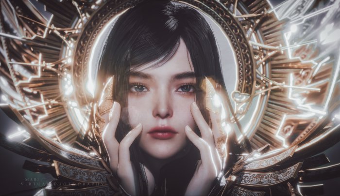 Digital Art of a Woman with Ornate Golden Halo