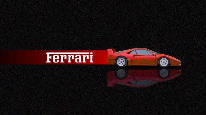 Red Ferrari F40 with Ferrari logo on black background