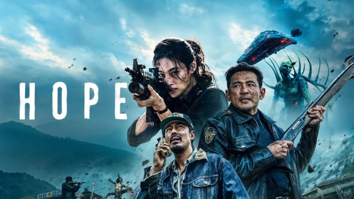 Hope movie poster with armed characters and aliens