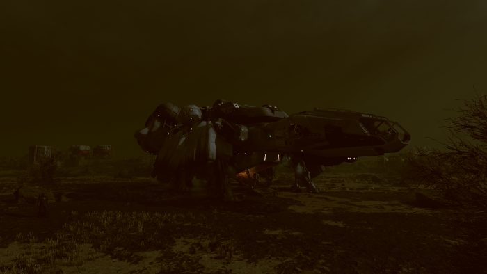 Sci-fi spaceship on a desolate alien planet