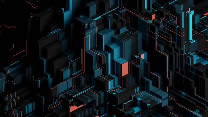 Abstract digital cityscape with neon lines