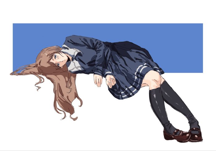 Anime girl in school uniform lying down