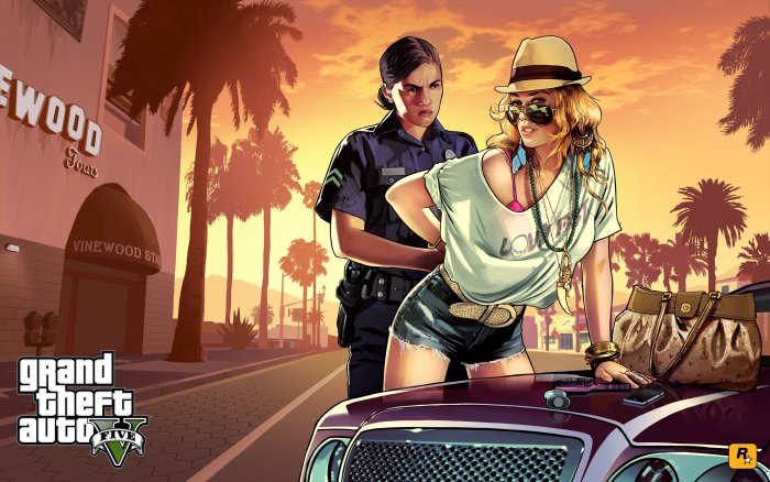 Grand Theft Auto V: Police arresting a woman