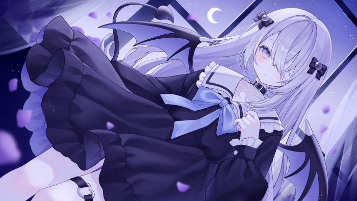 Anime girl with bat wings and dark dress