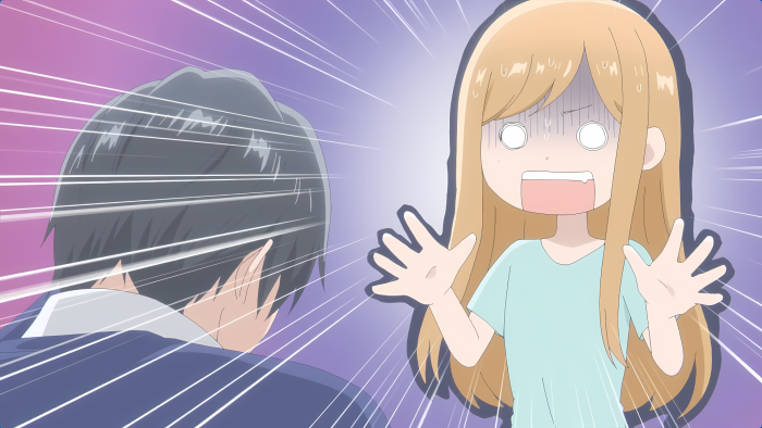 Shocked girl and man in anime style