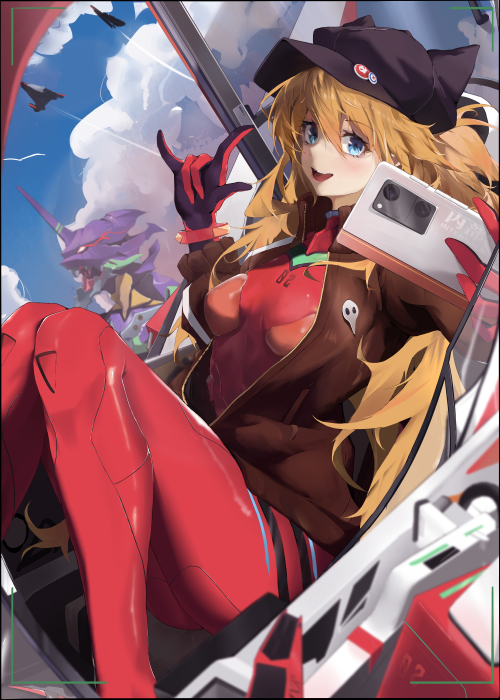 Asuka Langley Soryu with Evangelion Units in the Sky