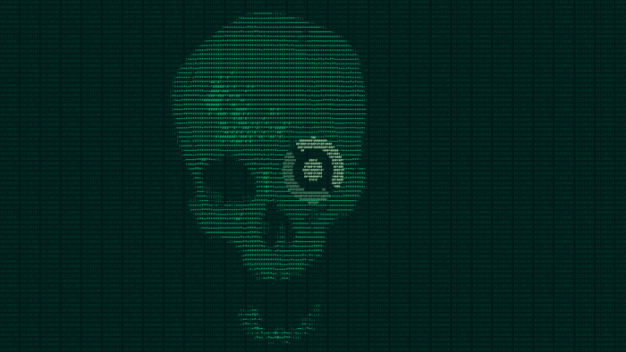 Alien skull made of binary code