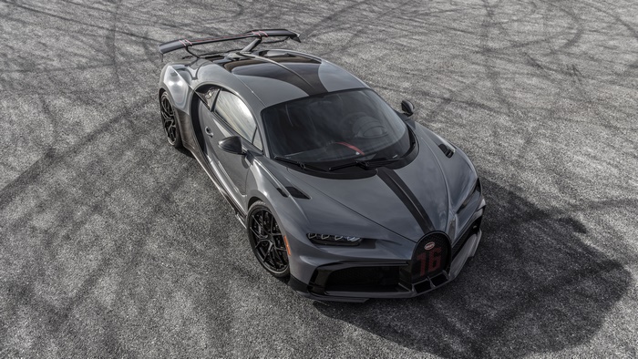 Bugatti Chiron Pur Sport on asphalt with tire marks