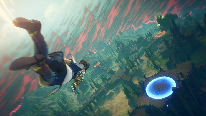 Spellbreak character falling through sky
