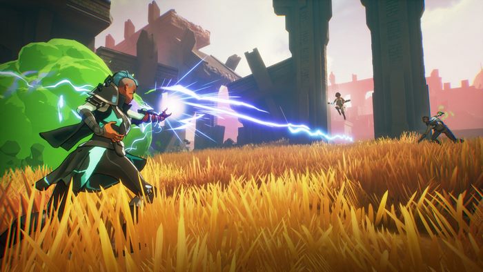 Spellbreak characters in a field with ruins