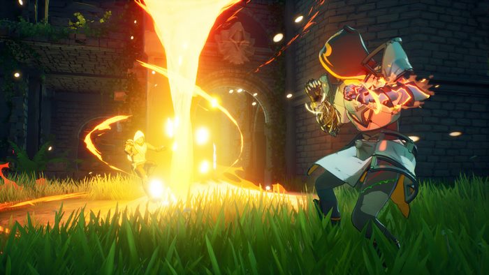 Spellbreak characters in a fiery battle