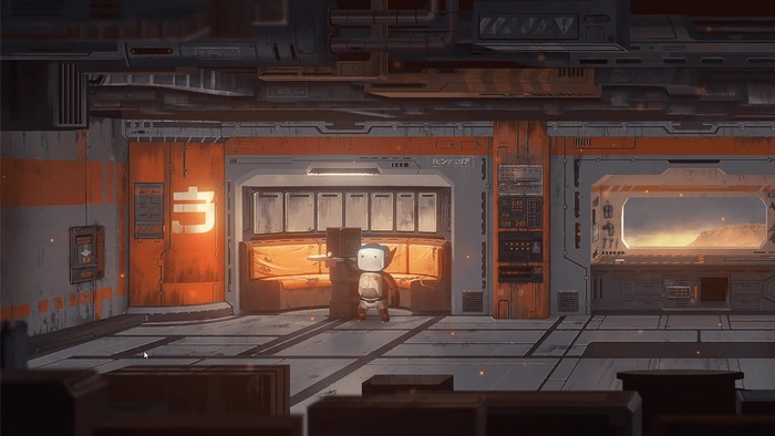 Life of Delta character in a futuristic room