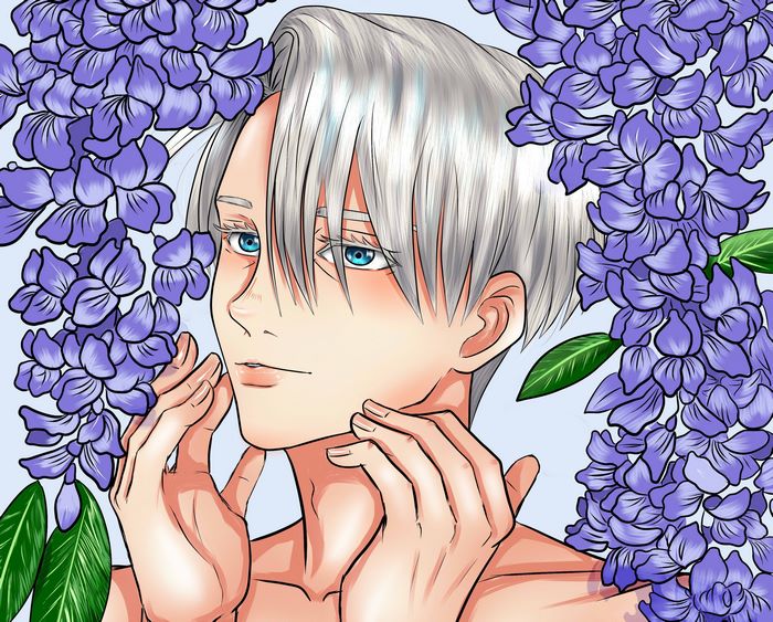 Victor Nikiforov with purple flowers