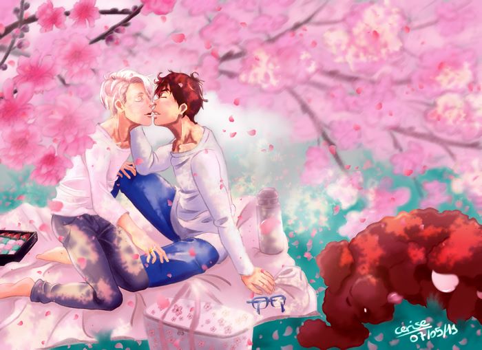 Yuri!!! On Ice 4K: Yuuri and Victor under Cherry Blossoms