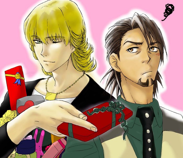 Tiger and Bunny: Barnaby Brooks Jr. and Kotetsu T. Kaburagi with gifts