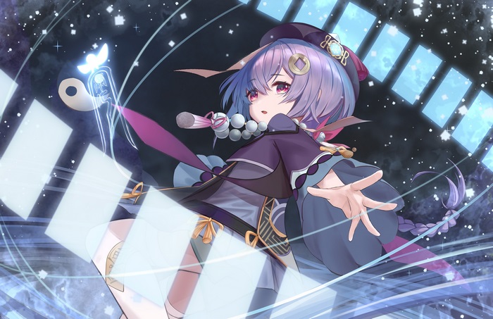 Qiqi from Genshin Impact with a spirit