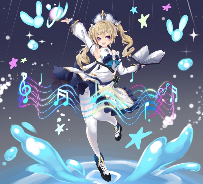 Barbara from Genshin Impact singing with musical notes