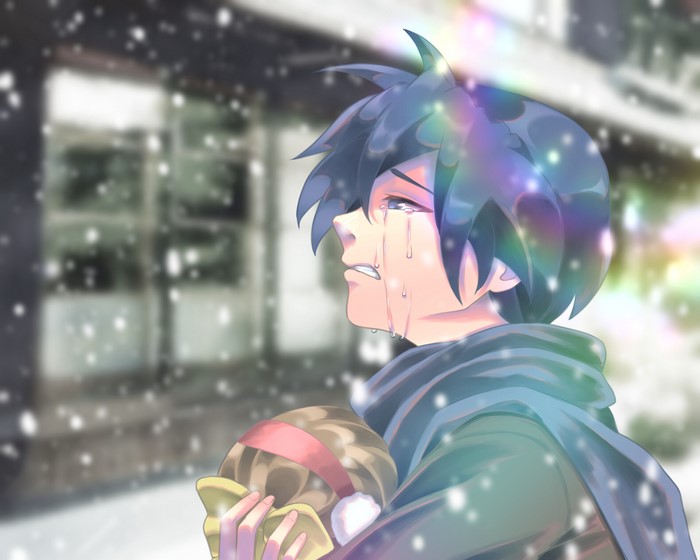 Ushio Okazaki crying in the snow