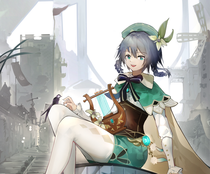 Venti from Genshin Impact with a lyre