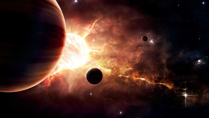 Sci Fi Space Scene with 4K Planets
