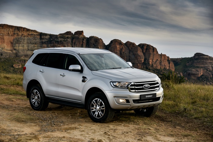 Silver Ford Everest SUV in a Rocky Landscape
