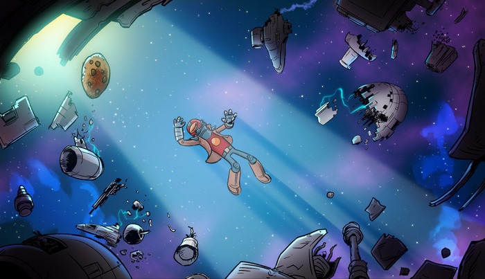Gary Goodspeed floating in space debris