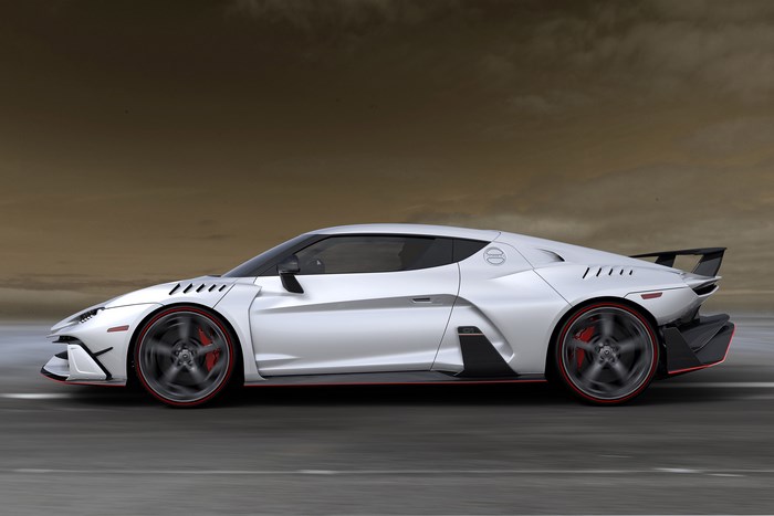 White Italdesign Zerouno sports car driving