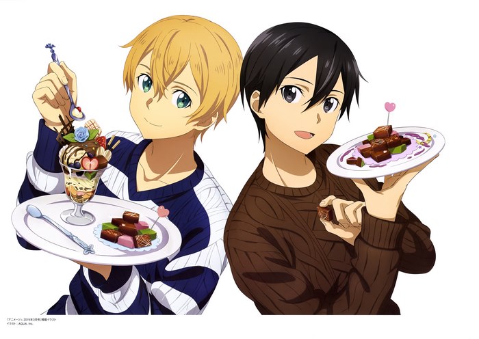 Eugeo and Kirito from Sword Art Online with desserts