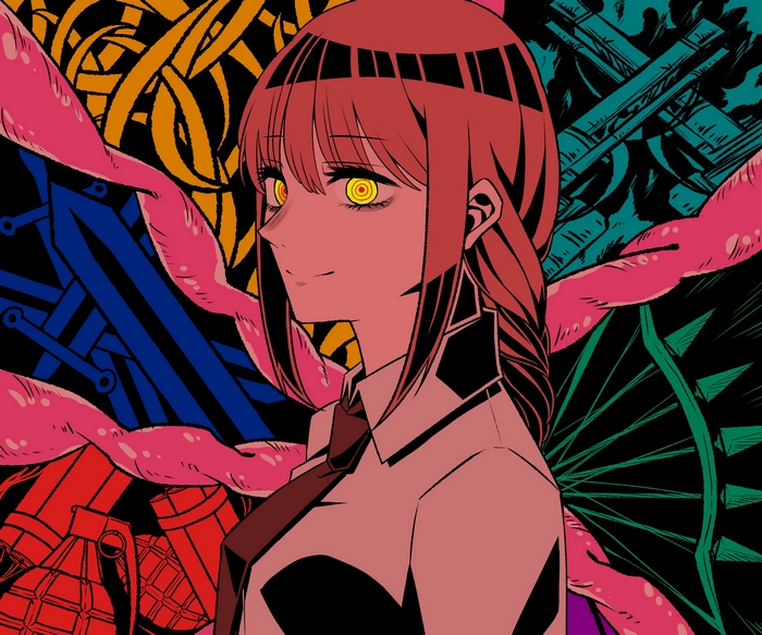 Makima from Chainsaw Man with tentacles and grenades