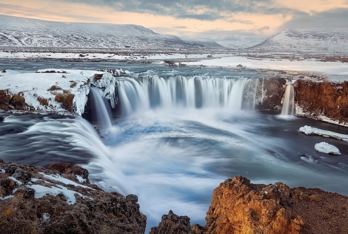 Goðafoss Waterfall in Iceland during winter
