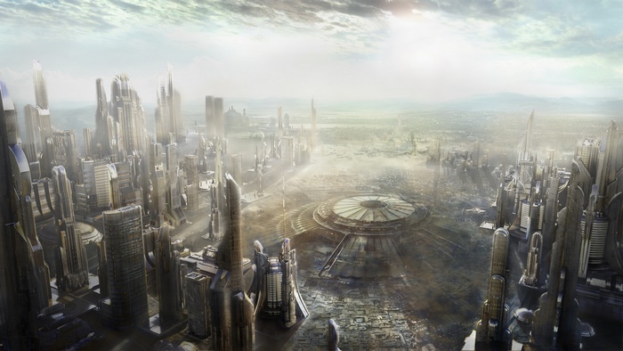 Futuristic Sci-Fi Cityscape with Central Dome