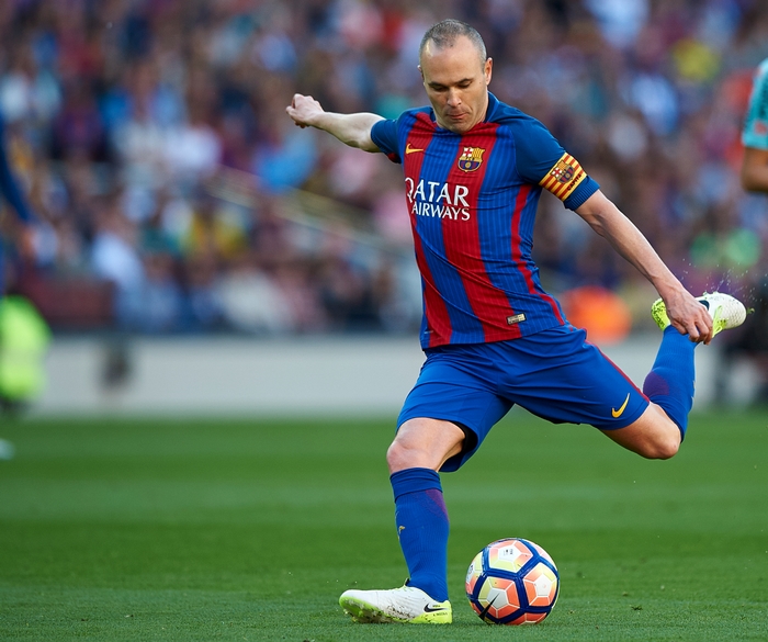 Andrés Iniesta playing soccer for FC Barcelona