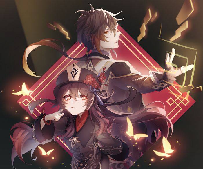 Hu Tao and Zhongli from Genshin Impact
