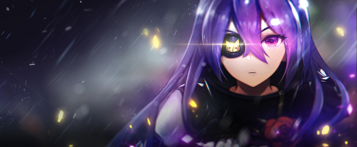 Anime girl with purple hair and eyepatch