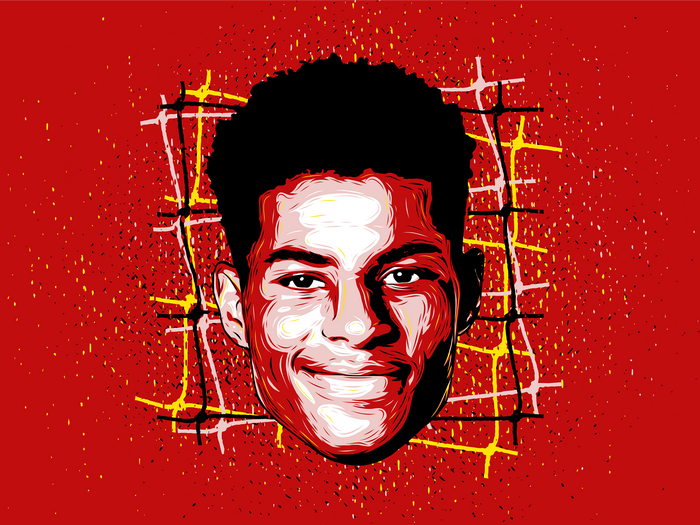 Marcus Rashford portrait with red background