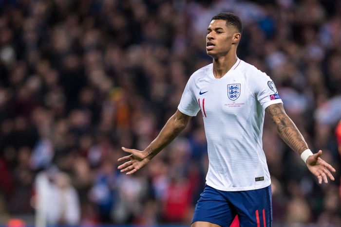 Marcus Rashford playing soccer for England