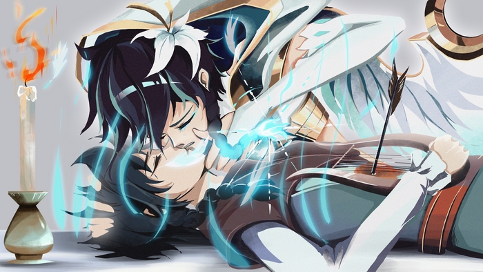 Venti from Genshin Impact kissing another character