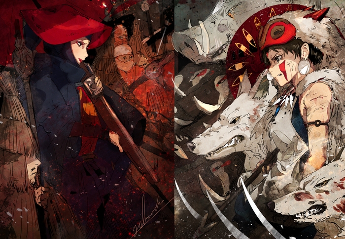 Princess Mononoke Characters with Wolves