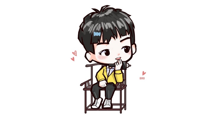 Chibi Wang Hao Xuan sitting on a chair