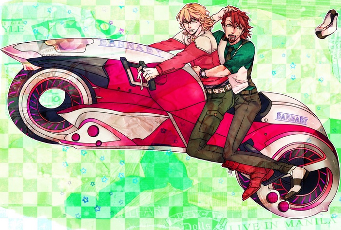 Barnaby Brooks Jr. and Kotetsu T. Kaburagi riding a motorcycle